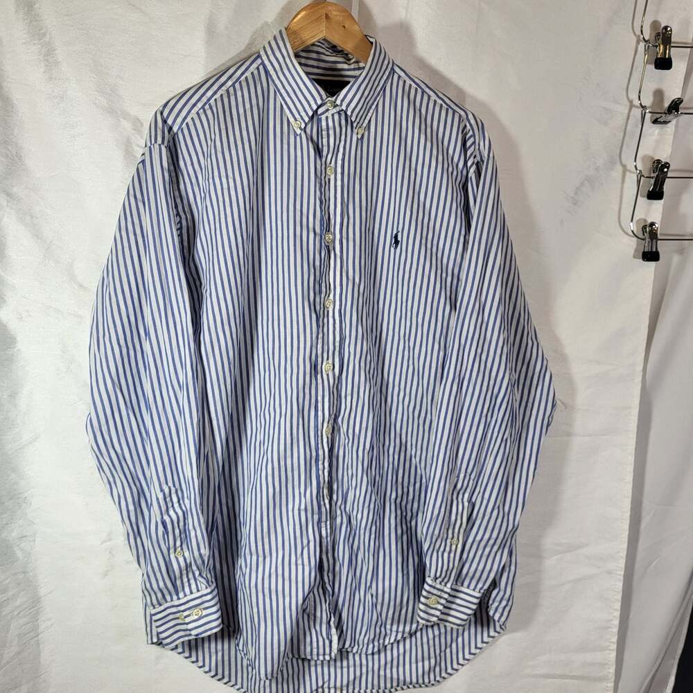 Ralph Lauren Yarmouth 100% Cotton Blue and White Striped Long Sleeve Button Down